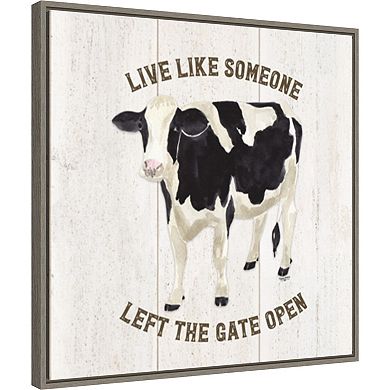 Amanti Art Farm Life Cow Live Like Gate by Tara Reed Framed Canvas Wall Art