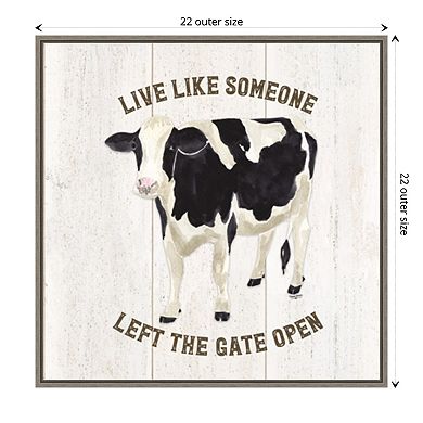 Amanti Art Farm Life Cow Live Like Gate by Tara Reed Framed Canvas Wall Art