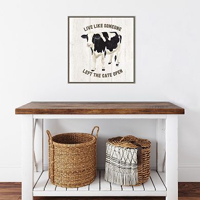 Amanti Art Farm Life Cow Live Like Gate by Tara Reed Framed Canvas Wall Art