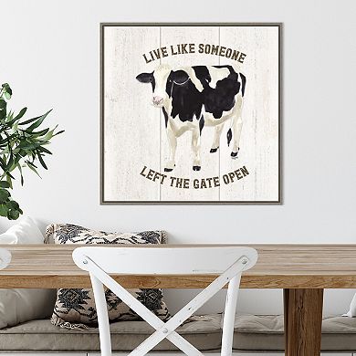Amanti Art Farm Life Cow Live Like Gate by Tara Reed Framed Canvas Wall Art