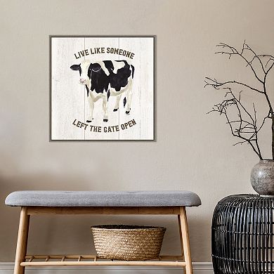 Amanti Art Farm Life Cow Live Like Gate by Tara Reed Framed Canvas Wall Art
