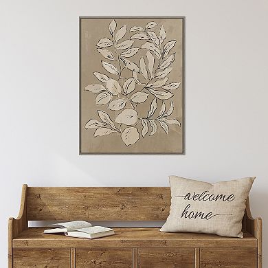 Amanti Art Leaves Sketches II Framed Canvas Wall Art