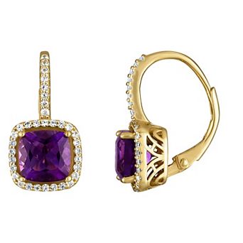 Designs by Gioelli 14k Gold Over Silver Gemstone Drop Earrings with Lab-Created White Sapphire Halo & Diamond Accents