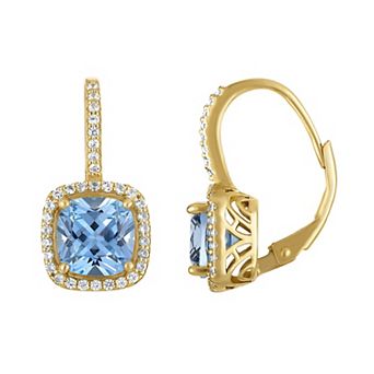 Designs by Gioelli 14k Gold Over Silver Gemstone Drop Earrings with Lab-Created White Sapphire Halo & Diamond Accents