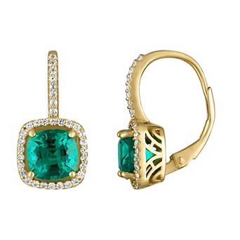 Designs by Gioelli 14k Gold Over Silver Gemstone Drop Earrings with Lab-Created White Sapphire Halo & Diamond Accents