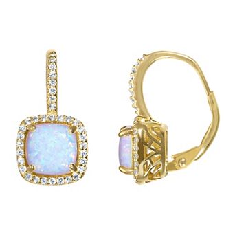 Designs by Gioelli 14k Gold Over Silver Gemstone Drop Earrings with Lab-Created White Sapphire Halo & Diamond Accents