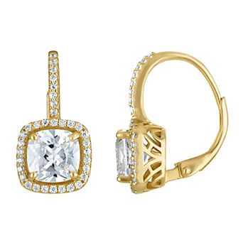 Designs by Gioelli 14k Gold Over Silver Gemstone Drop Earrings with Lab-Created White Sapphire Halo & Diamond Accents