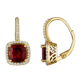 Designs by Gioelli 14k Gold Over Silver Gemstone Drop Earrings with Lab-Created White Sapphire Halo & Diamond Accents
