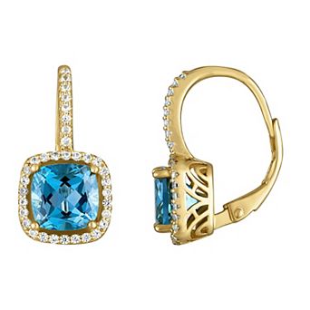 Designs by Gioelli 14k Gold Over Silver Gemstone Drop Earrings with Lab-Created White Sapphire Halo & Diamond Accents