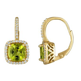 Designs by Gioelli 14k Gold Over Silver Gemstone Drop Earrings with Lab-Created White Sapphire Halo & Diamond Accents