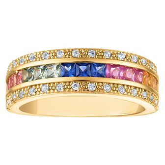 Designs by Gioelli 14k Gold Over Silver Multi-Color Lab-Created Sapphire Ring