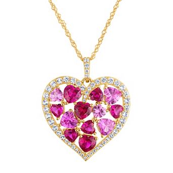Designs by Gioelli 14k Gold Over Sterling Silver Lab-Created Ruby & Lab-Created Pink & White Sapphire Heart Pendant Necklace