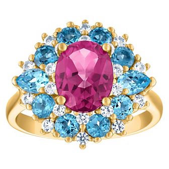 Designs by Gioelli 14k Gold Over Silver Pink & Blue Topaz Ring