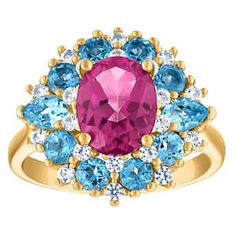 Designs by Gioelli 14k Gold Over Silver Pink & Blue Topaz Ring