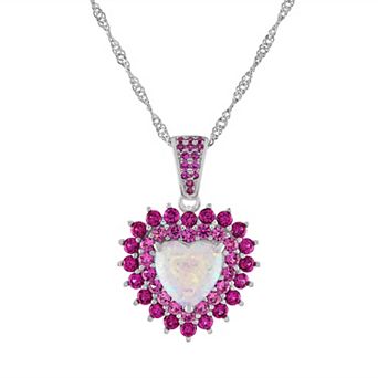Designs by Gioelli Sterling Silver Lab-Created Opal & Ruby Heart Pendant Necklace