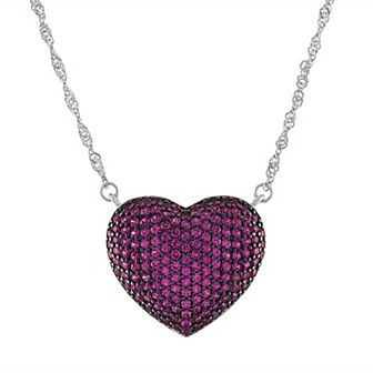 Designs by Gioelli Sterling Silver Lab-Created Ruby Pave Heart Pendant Necklace