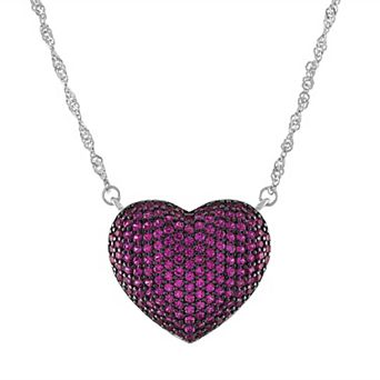 Designs by Gioelli Sterling Silver Lab-Created Ruby Pave Heart Pendant Necklace