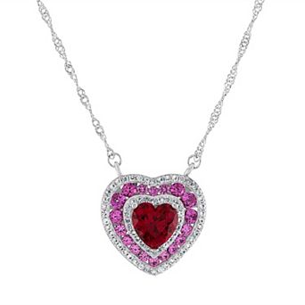 Designs by Gioelli Sterling Silver Lab-Created Pink Sapphire & Lab-Created Ruby Heart Pendant Necklace
