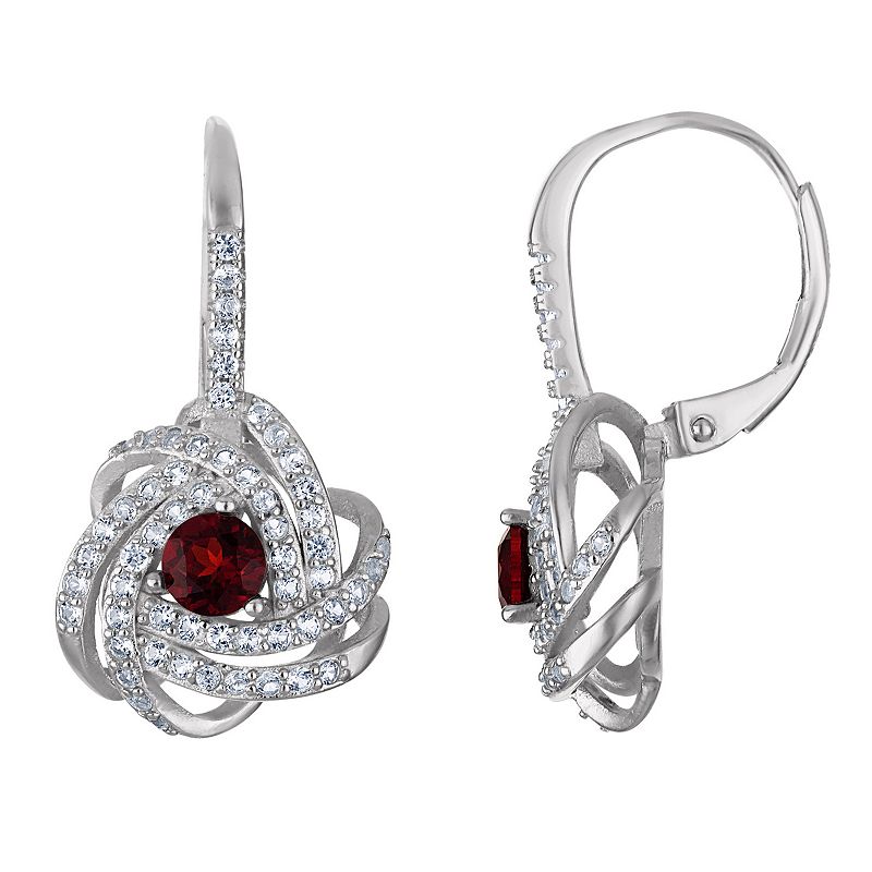 Designs by Gioelli Sterling Silver Gemstone Love Knot Leverback Earrings, Women's, Red