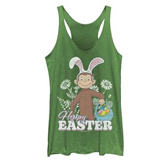 Juniors' Curious George With Bunny Ears And Easter Eggs Basket Tri-Blend Racerback Tank Top