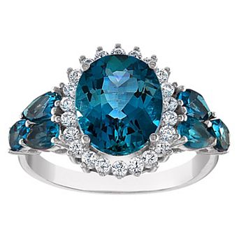 Designs by Gioelli Sterling Silver London Blue Topaz & Lab-Created White Sapphire Ring