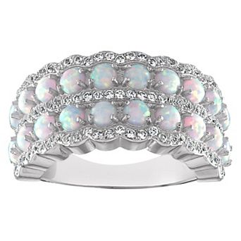 Designs by Gioelli Sterling Silver Lab-Created Opal & White Sapphire Ring