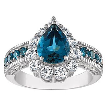 Designs by Gioelli Sterling Silver London Blue Topaz & Lab-Created White Sapphire Ring
