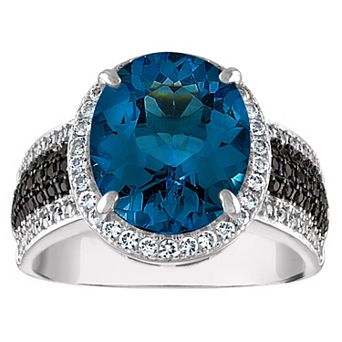 Designs by Gioelli Sterling Silver Swiss Blue Topaz & Black Spinel Ring