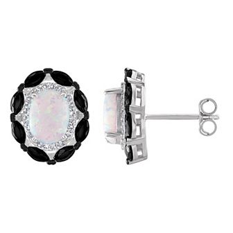 Designs by Gioelli Sterling Silver Lab-Created Opal & Black Spinel Stud Earrings