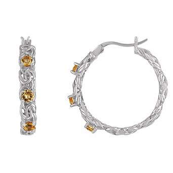 Designs by Gioelli Sterling Silver Gemstone Byzantine Hoop Earrings