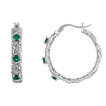 Designs by Gioelli Sterling Silver Gemstone Byzantine Hoop Earrings