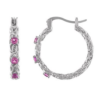 Designs by Gioelli Sterling Silver Gemstone Byzantine Hoop Earrings