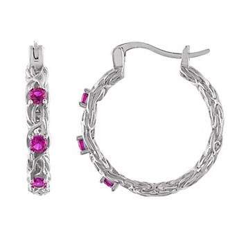Designs by Gioelli Sterling Silver Gemstone Byzantine Hoop Earrings