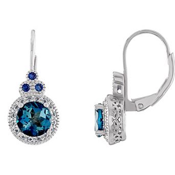 Designs by Gioelli Sterling Silver London Blue Topaz & Lab-Created Sapphire Leverback Earrings