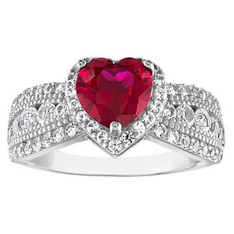Designs by Gioelli Sterling Silver Lab-Created Ruby Heart Ring
