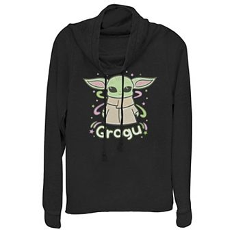 Juniors' The Mandalorian Cute Grogu Cowlneck Graphic Lightweight Long Sleeve