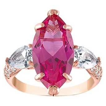Designs by Gioelli 14k Rose Gold Over Sterling Silver Lab-Created Pink Sapphire & Lab-Created Aqua Ring