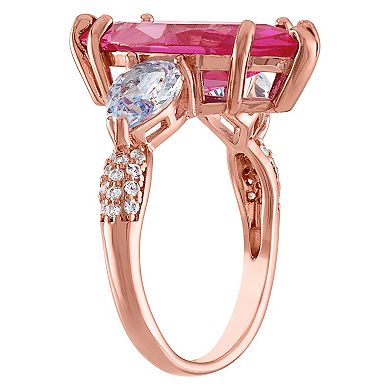 Designs by Gioelli 14k Rose Gold Over Sterling Silver Lab-Created Pink Sapphire & Lab-Created Aqua Ring