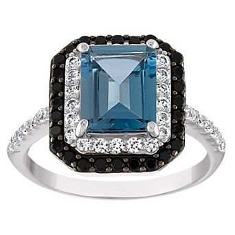 Designs by Gioelli Sterling Silver Swiss Blue Topaz & Black Spinel Ring