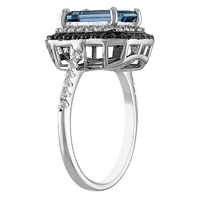 Designs by Gioelli Sterling Silver Swiss Blue Topaz & Black Spinel Ring