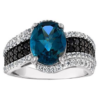 Designs by Gioelli Sterling Silver London Blue Topaz & Black Spinel Ring