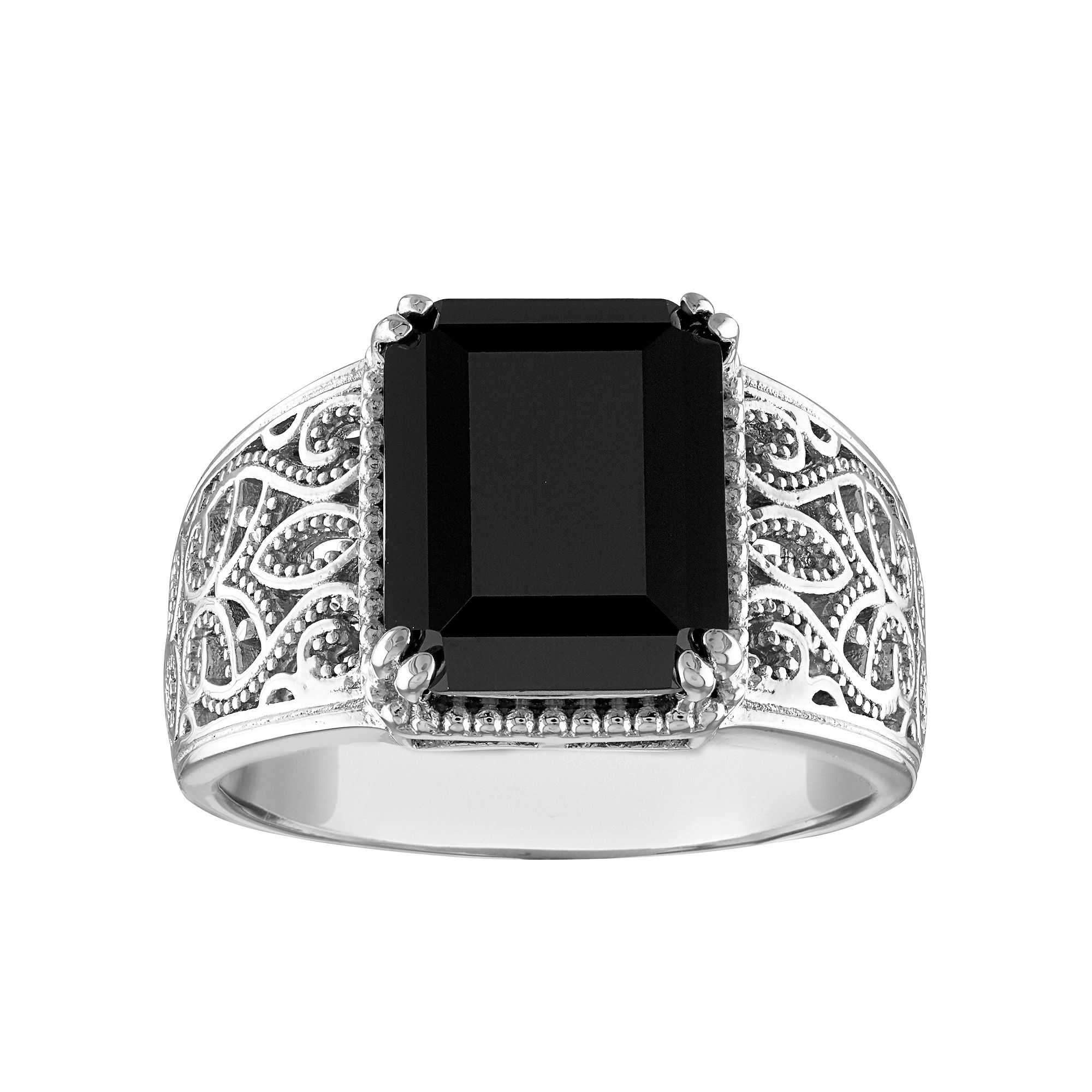 Designs by Gioelli Sterling Silver Black Spinel Filigree Ring, Womens, Siz
