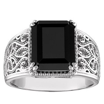 Designs by Gioelli Sterling Silver Black Spinel Filigree Ring