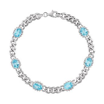 Designs by Gioelli Sterling Silver Swiss Blue Topaz Curb Chain Bracelet