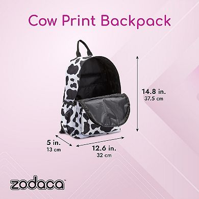 Mini Cow Print Backpack for Women, Adjustable Shoulder Straps, 12.5x4.5x15 In