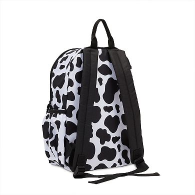 Mini Cow Print Backpack for Women, Adjustable Shoulder Straps, 12.5x4.5x15 In