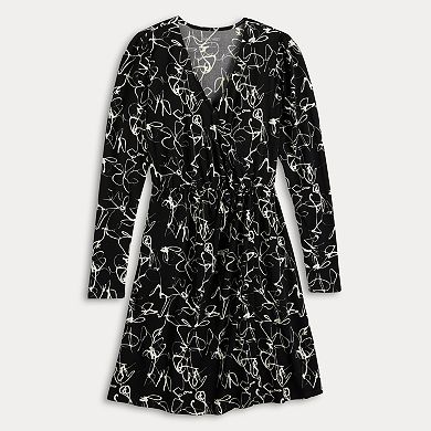 Petite Women's Nine West Long Sleeve Wrap Dress