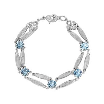 1928 Silver Tone Textured Link Crystal Bracelet