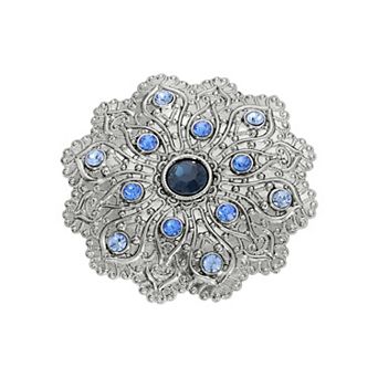 1928 Silver Tone Flower Crystal Pin