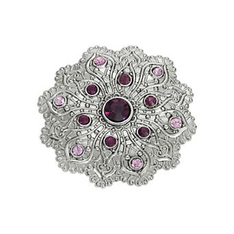 1928 Silver Tone Flower Crystal Pin